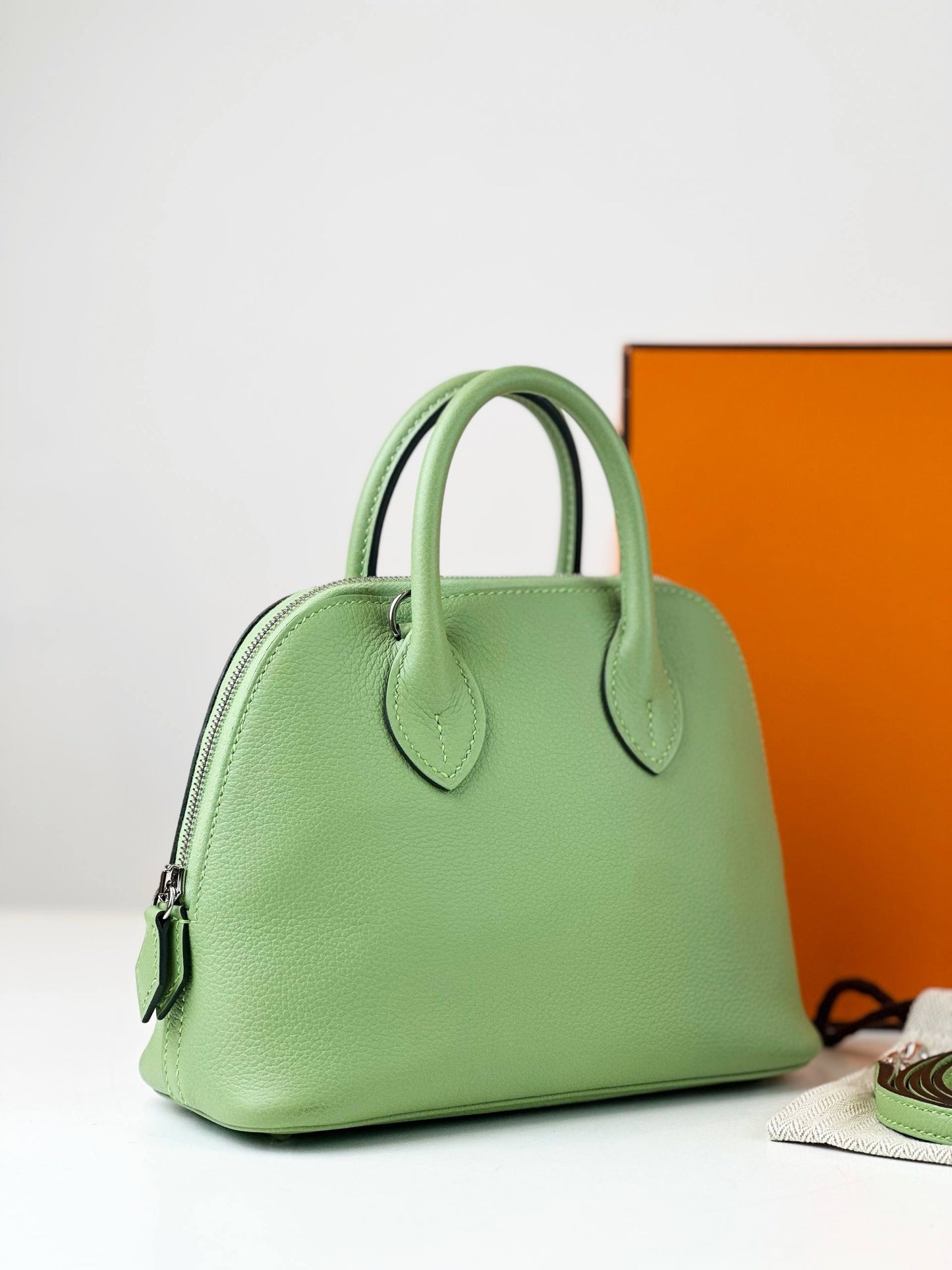 HERMES EVERCOLOR MINI BOLIDE 1923 VERT CRIQUET HANDBAG PHW