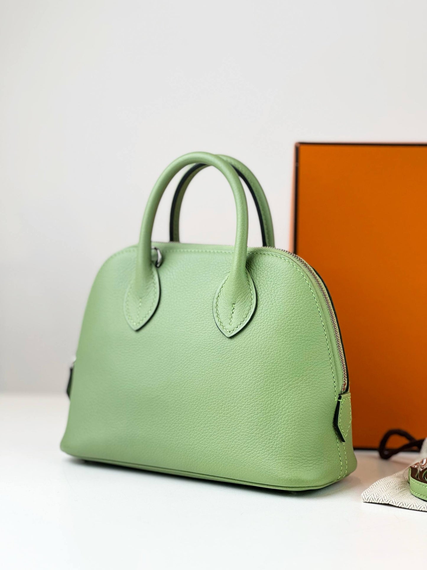 HERMES EVERCOLOR MINI BOLIDE 1923 VERT CRIQUET HANDBAG PHW