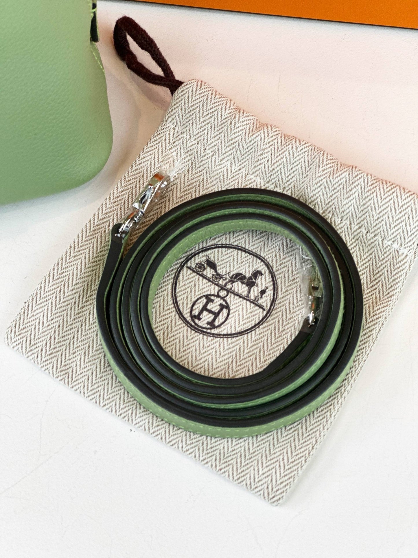 HERMES EVERCOLOR MINI BOLIDE 1923 VERT CRIQUET HANDBAG PHW