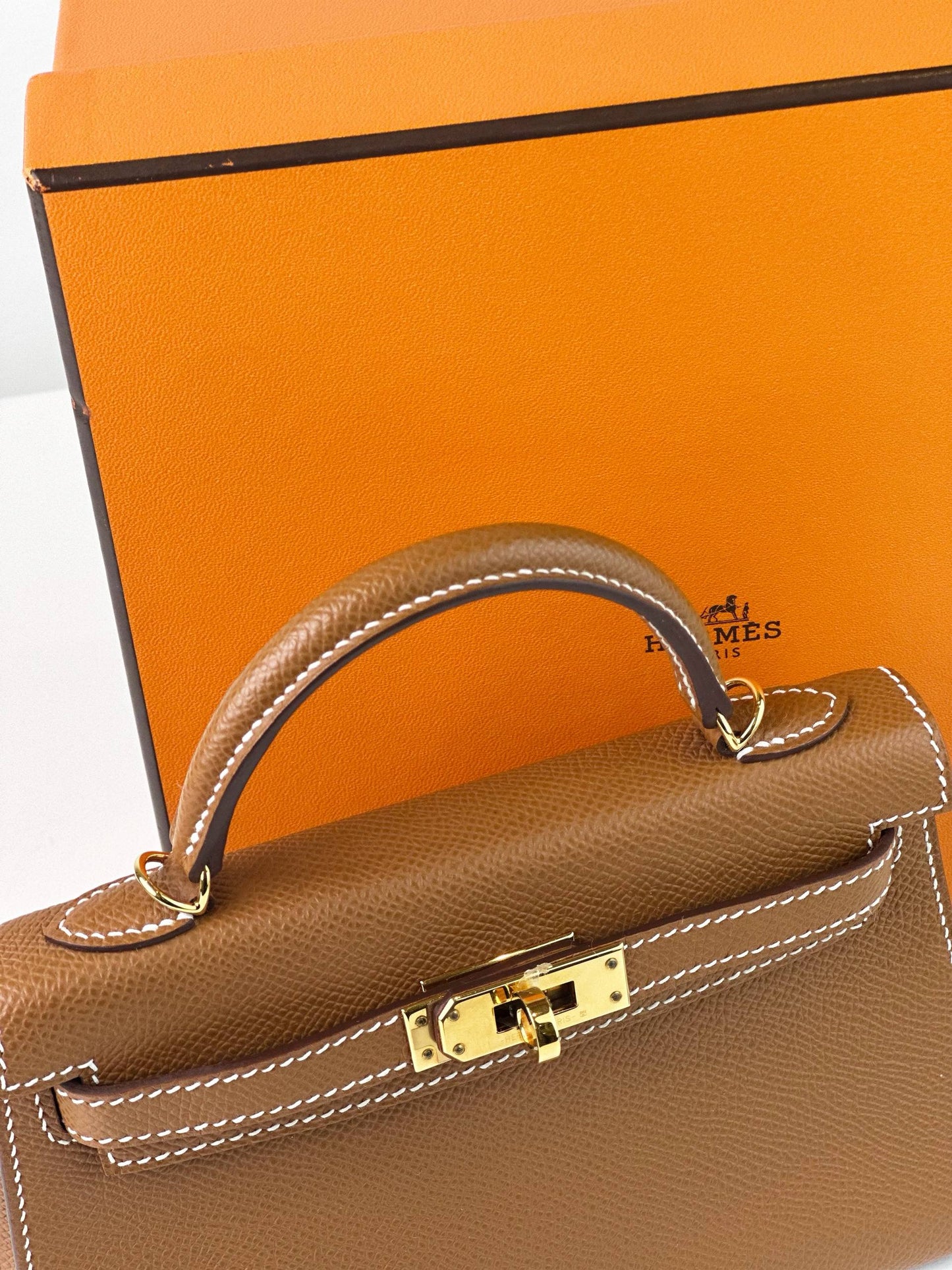 HERMES MINI KELLY GOLD EPSOM LEATHER HANDBAG GHW