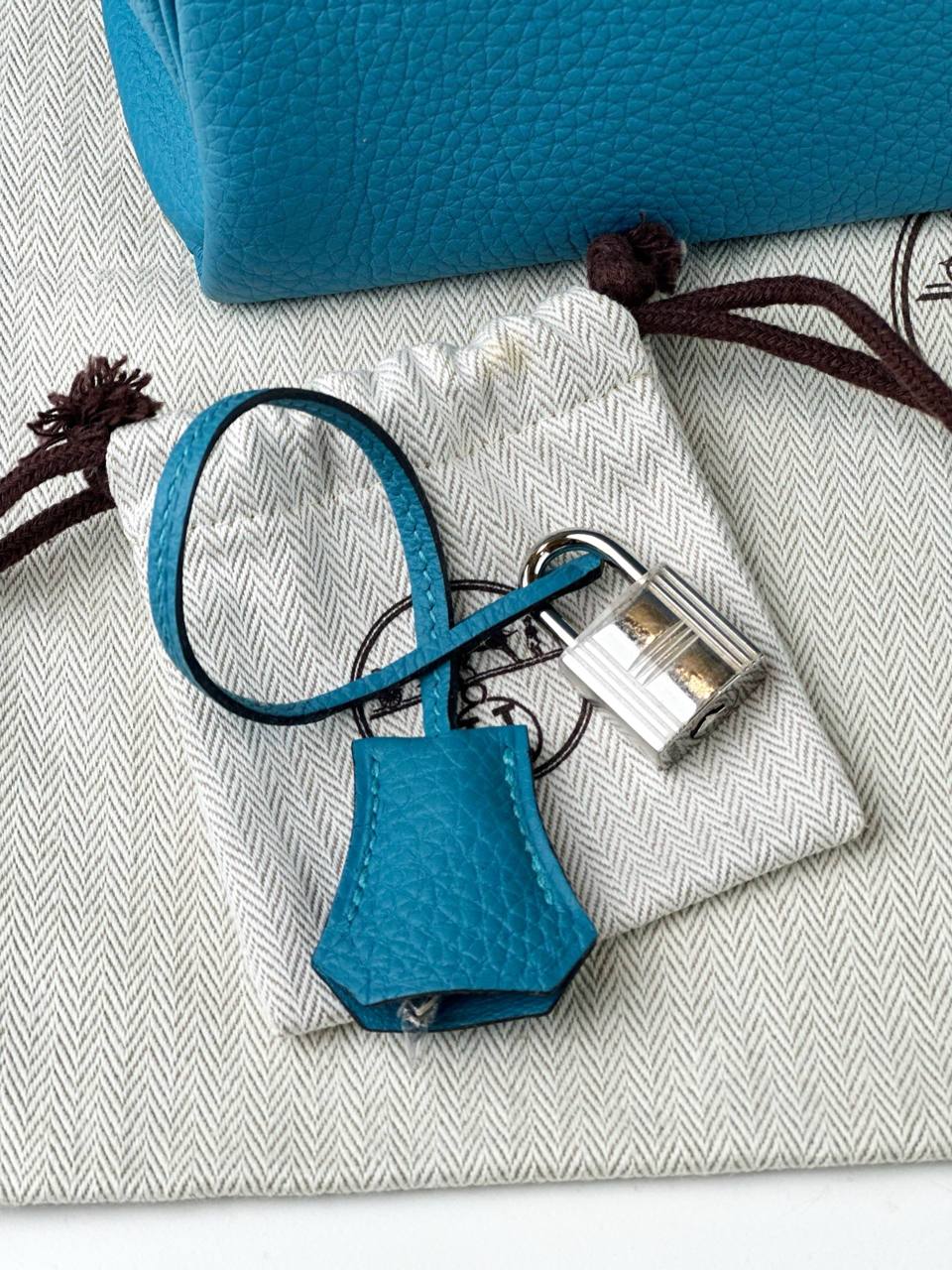HERMES KELLY 32 BLUE JEAN CLEMENCE LEATHER HANDBAG PHW