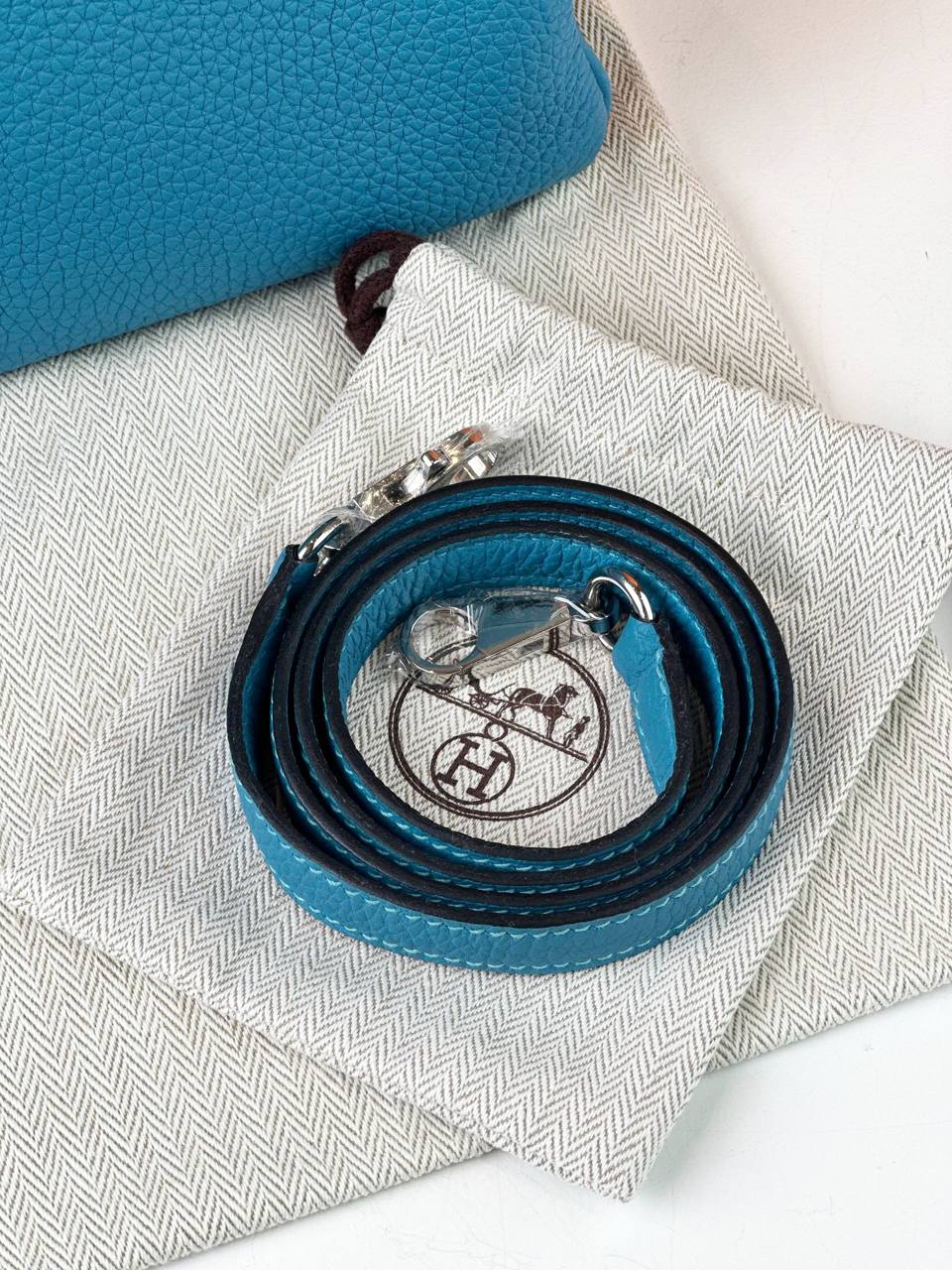 HERMES KELLY 32 BLUE JEAN CLEMENCE LEATHER HANDBAG PHW