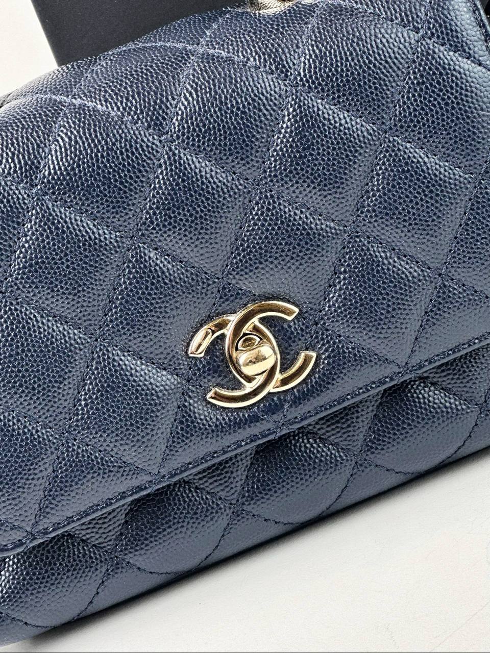 CHANEL NAVY BLUE CAVIAR LIZARD TRIMMED COCO HANDLE MINI BAG GHW