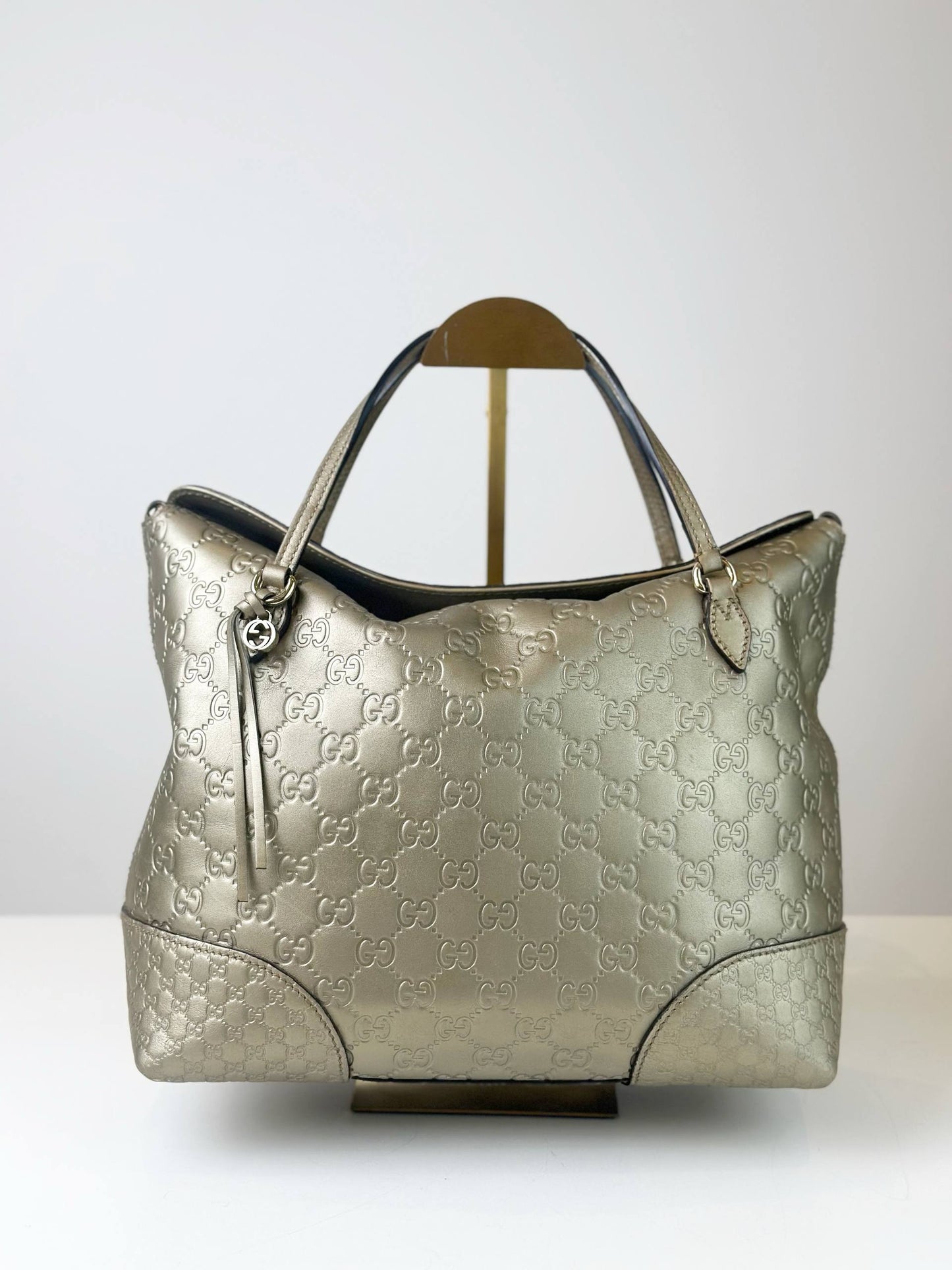 GUCCI GG SIGNATURE BREE TOTE METALLIC GOLD HANDBAG