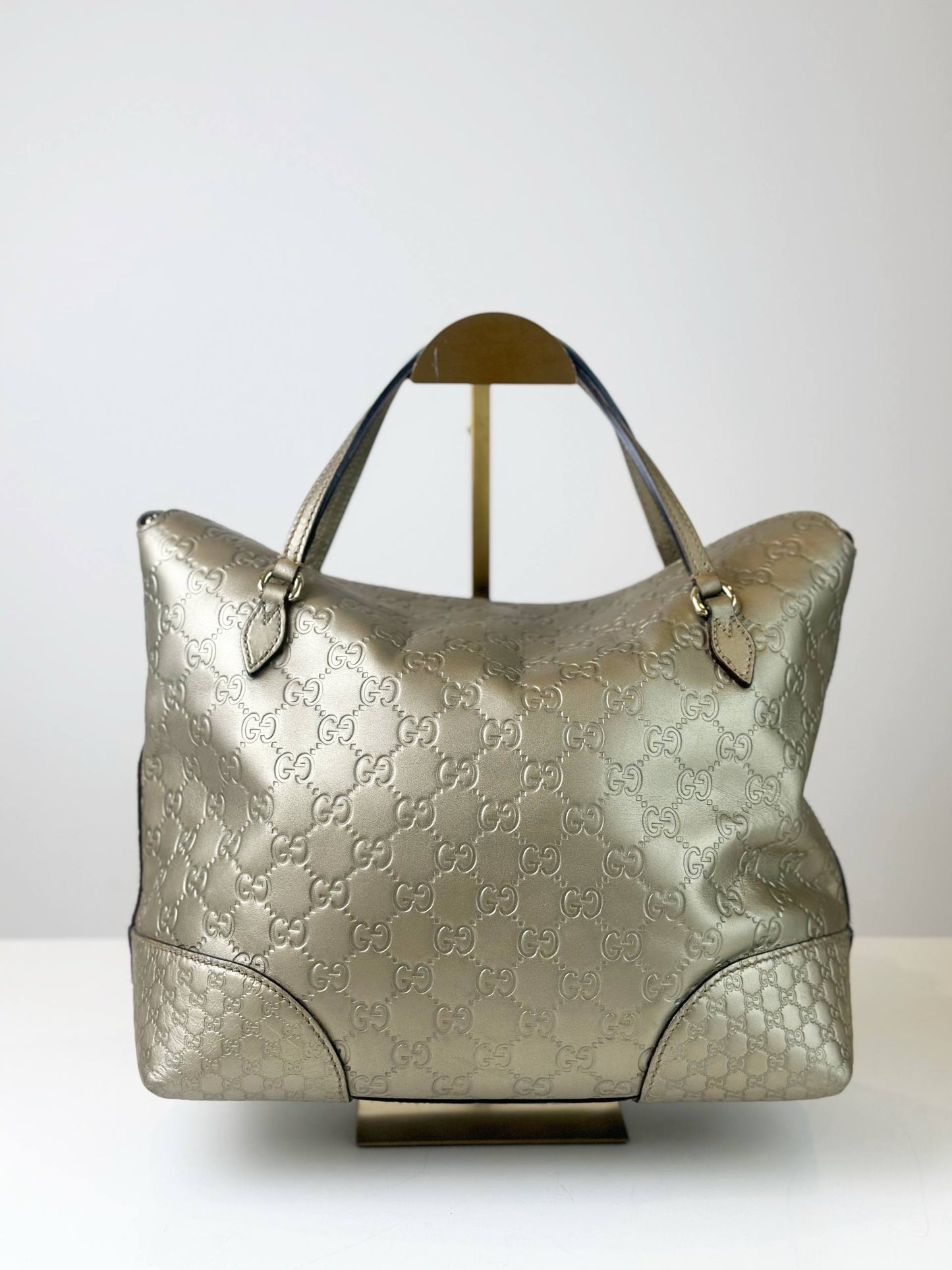 GUCCI GG SIGNATURE BREE TOTE METALLIC GOLD HANDBAG