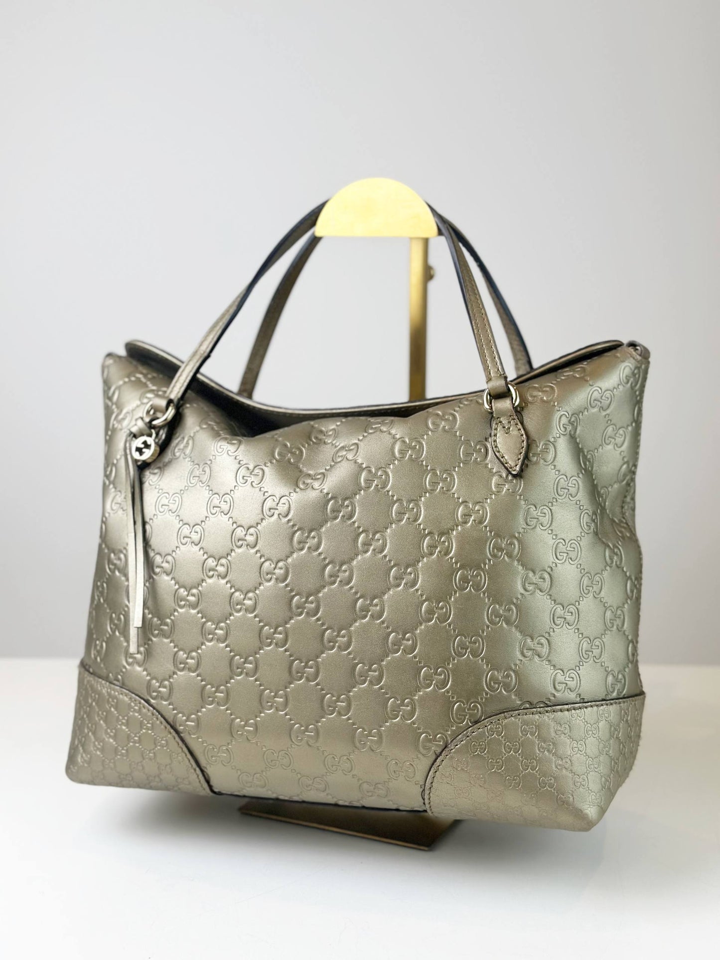 GUCCI GG SIGNATURE BREE TOTE METALLIC GOLD HANDBAG