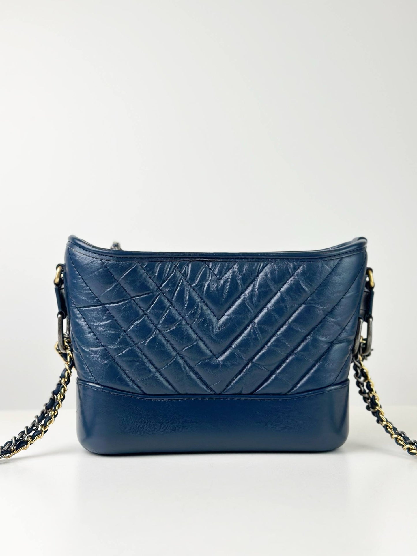 CHANEL GABRIELLE HOBO CHEVRON BLUE SMALL SHOULDER BAG