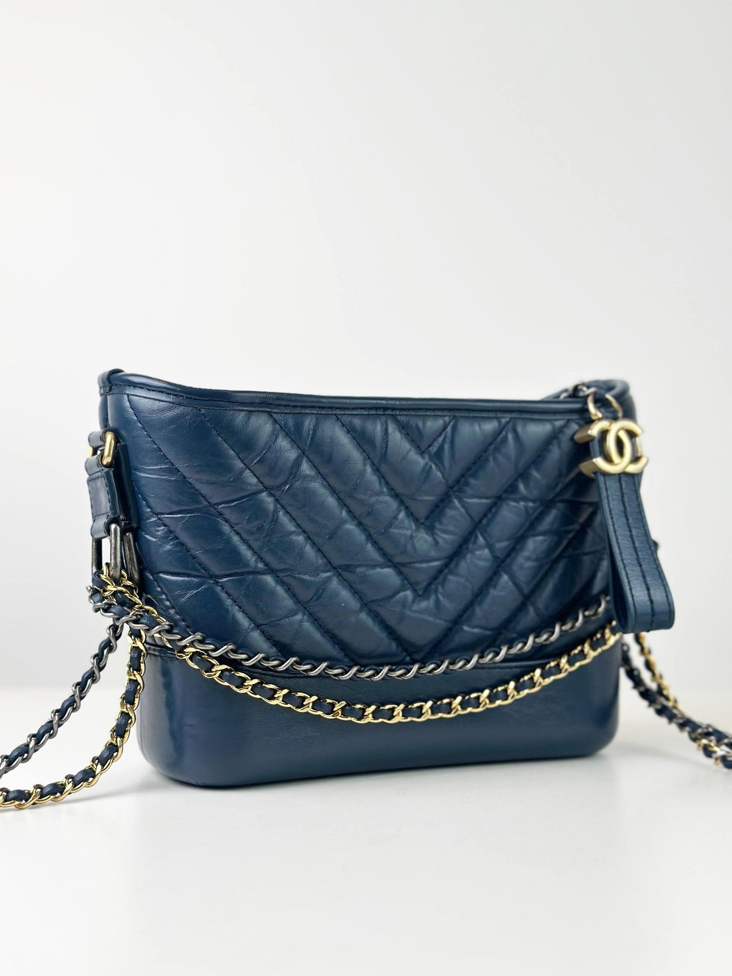 CHANEL GABRIELLE HOBO CHEVRON BLUE SMALL SHOULDER BAG