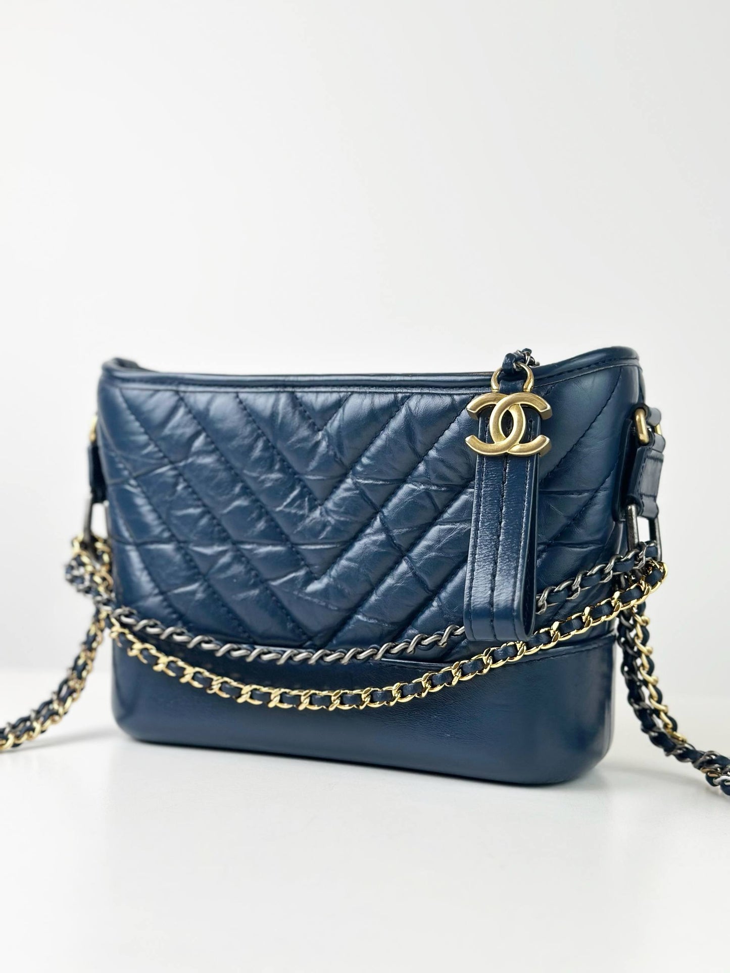 CHANEL GABRIELLE HOBO CHEVRON BLUE SMALL SHOULDER BAG