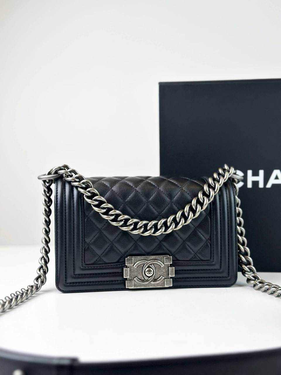 CHANEL LE BOY SMALL FLAP BLACK SHOULDER BAG SHW