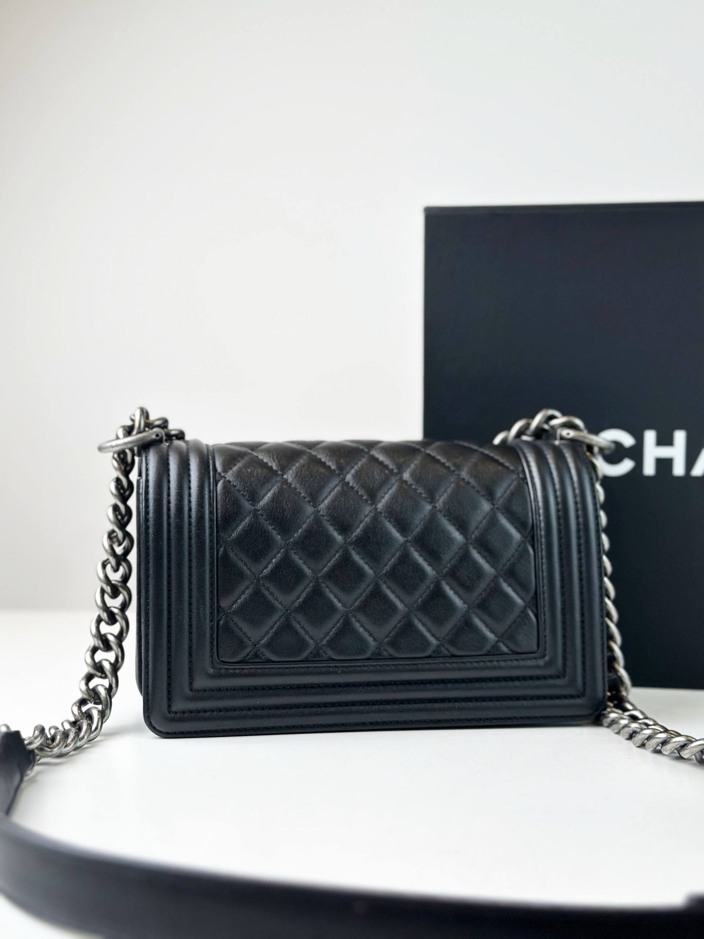 CHANEL LE BOY SMALL FLAP BLACK SHOULDER BAG SHW