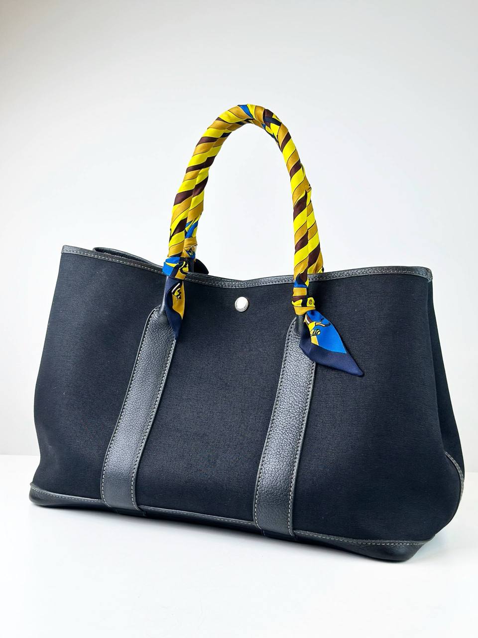 HERMES GARDEN PARTY 36 TOILE BLACK HANDBAG