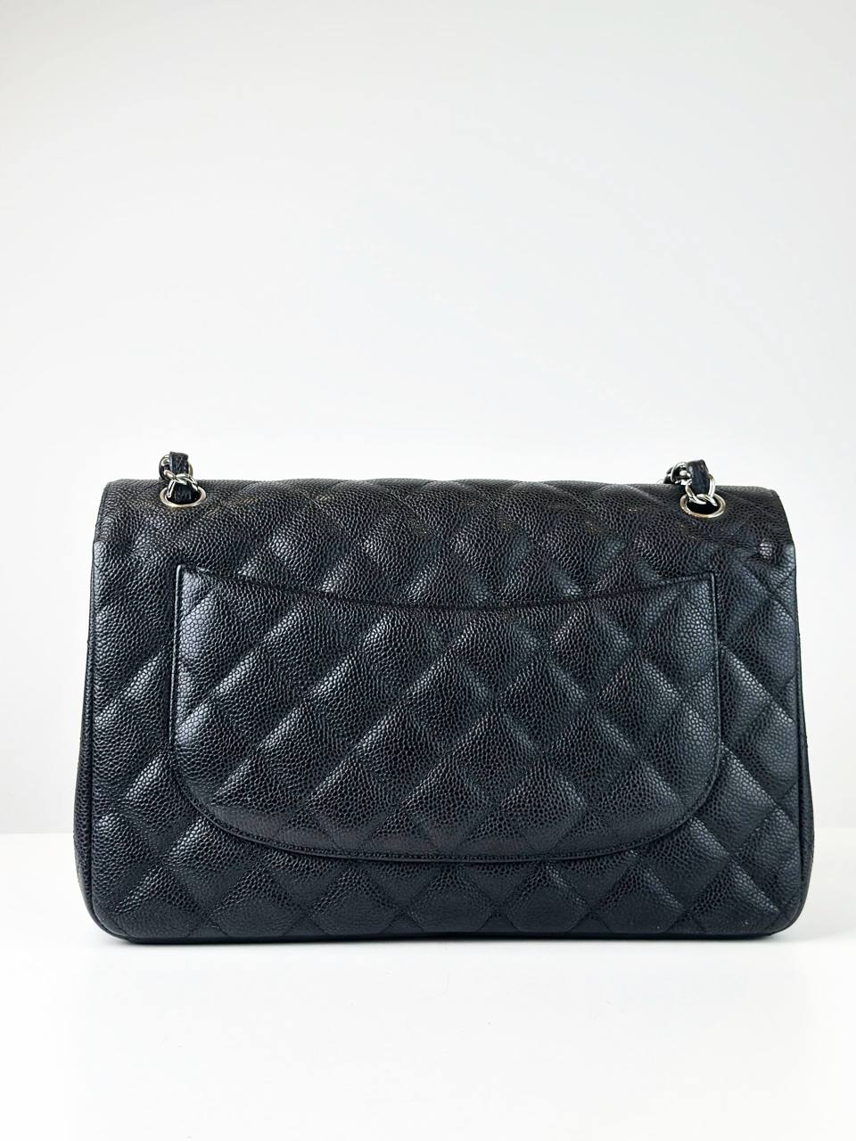CHANEL CLASSIC FLAP BLACK CAVIAR JUMBO SHOULDER BAG SHW