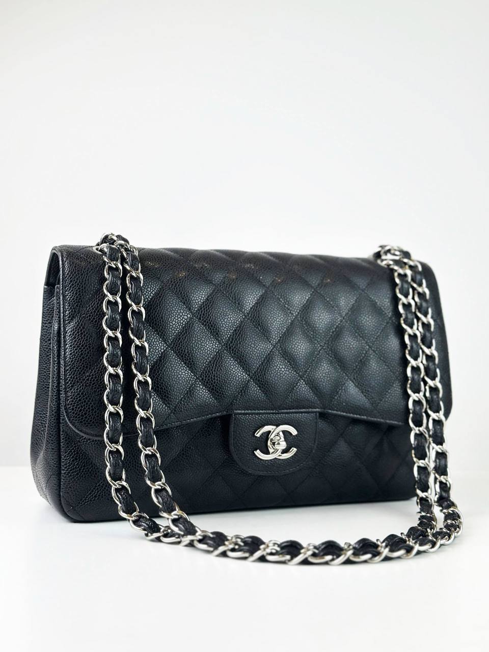 CHANEL CLASSIC FLAP BLACK CAVIAR JUMBO SHOULDER BAG SHW