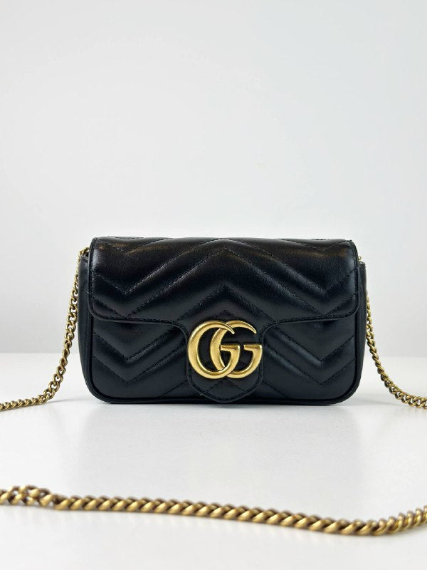 GUCCI GG MARMONT SUPER MINI BLACK CROSSBODY BAG
