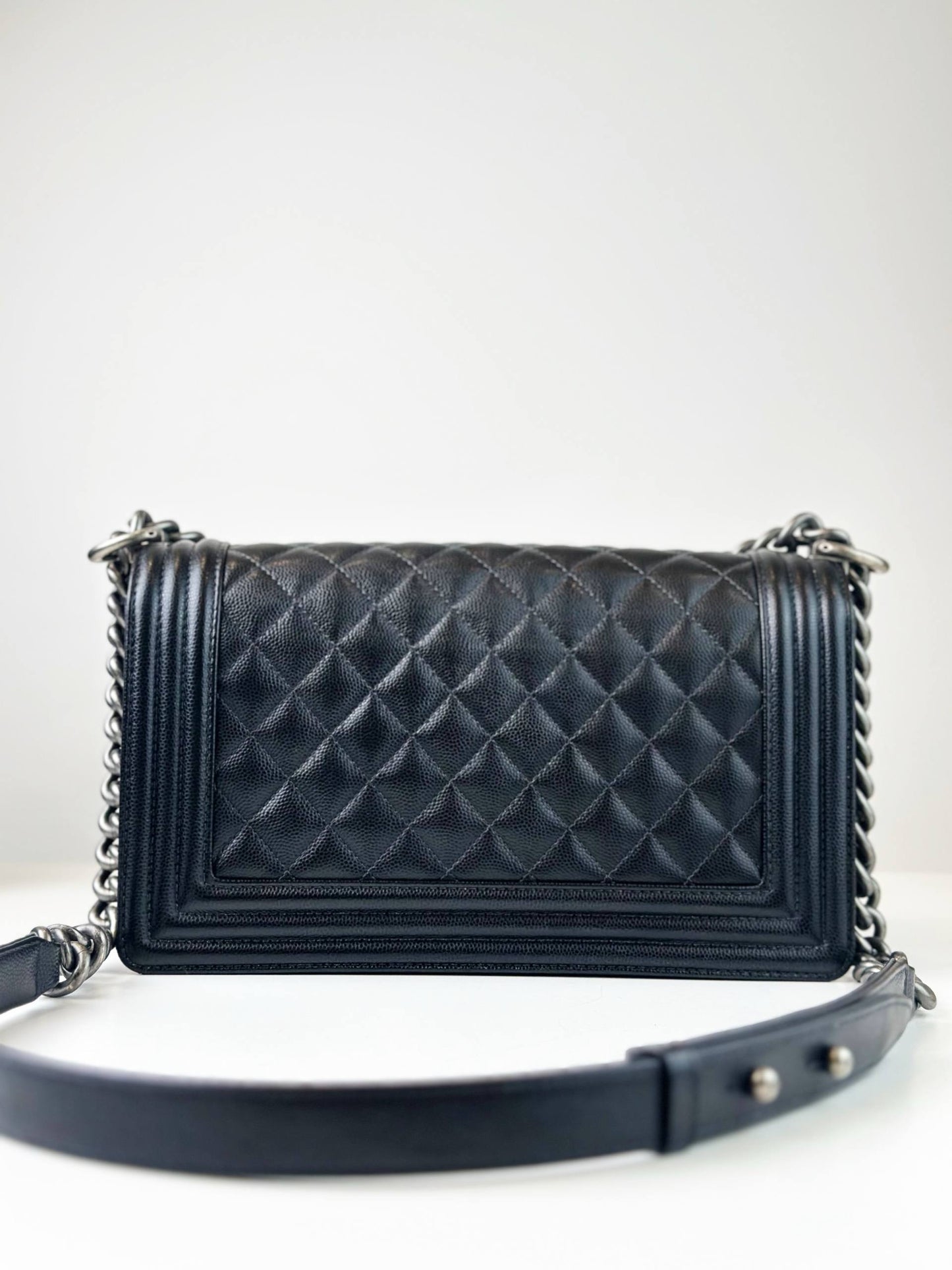 CHANEL LE BOY CAVIAR MEDIUM FLAP BLACK SHOULDER BAG SHW