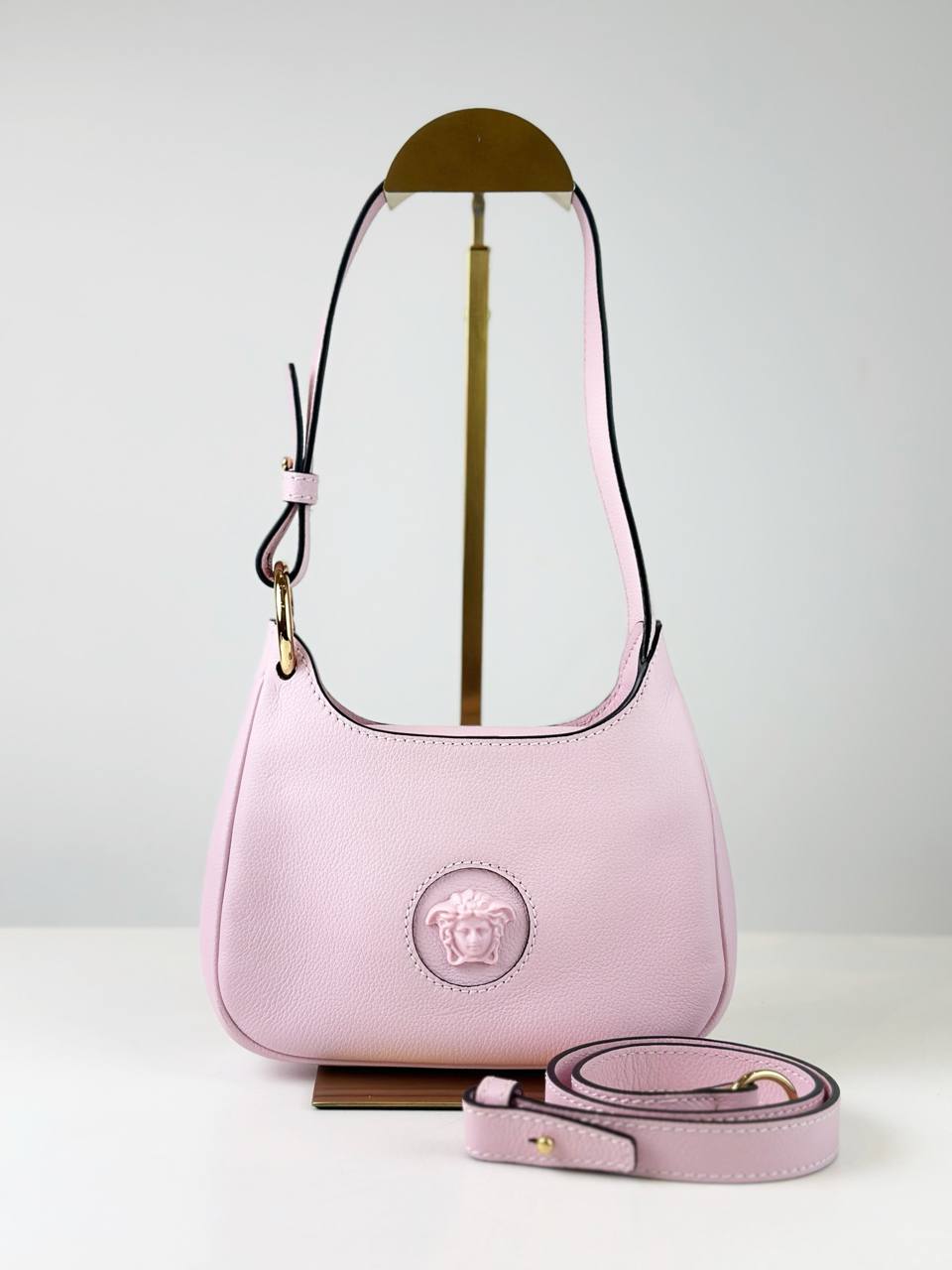 VERSACE MEDUSA SMALL PINK HOBO SHOULDER BAG WITH STRAP