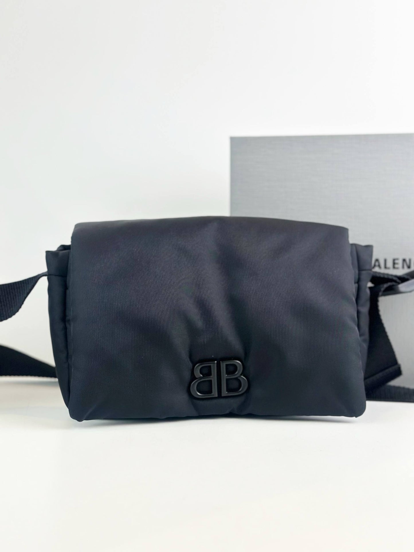 BALENCIAGA NYLON MONACO BLACK CROSSBODY BAG