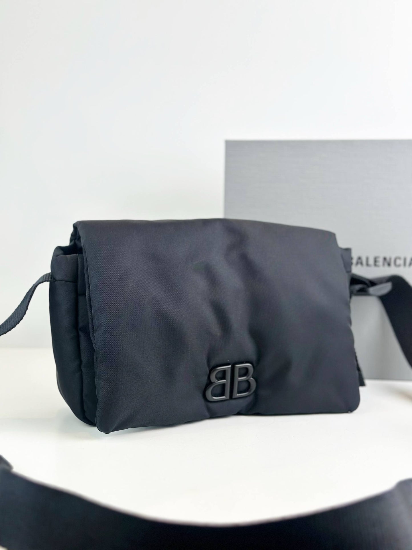 BALENCIAGA NYLON MONACO BLACK CROSSBODY BAG