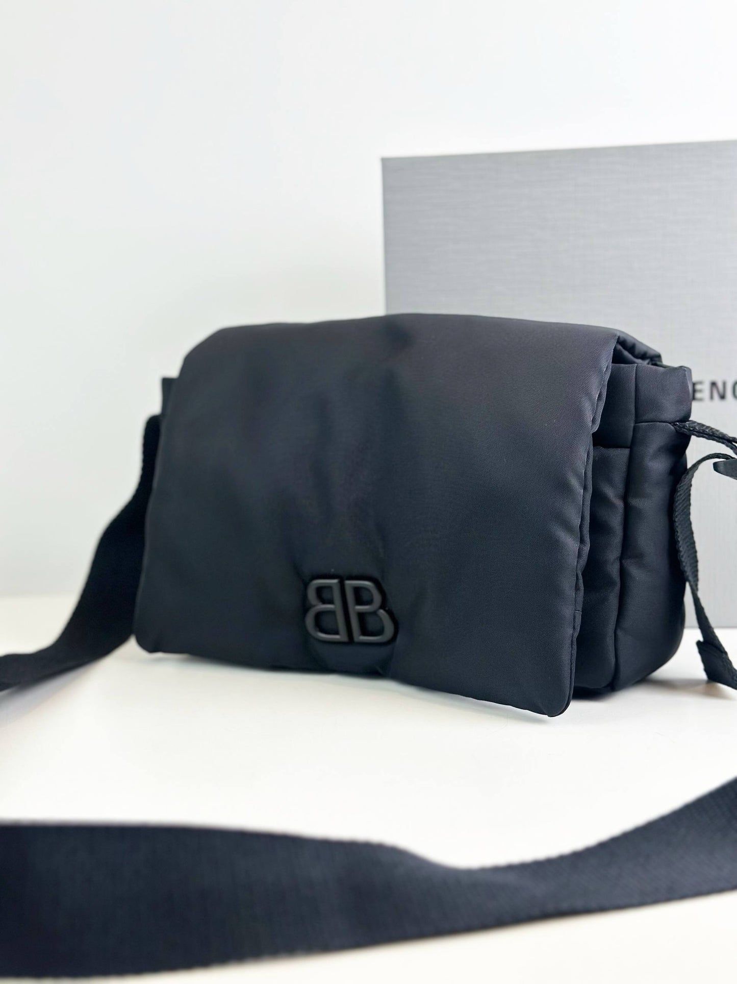 BALENCIAGA NYLON MONACO BLACK CROSSBODY BAG
