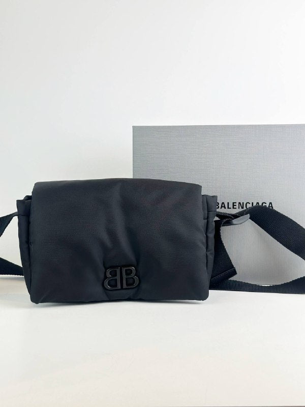 BALENCIAGA NYLON MONACO BLACK CROSSBODY BAG