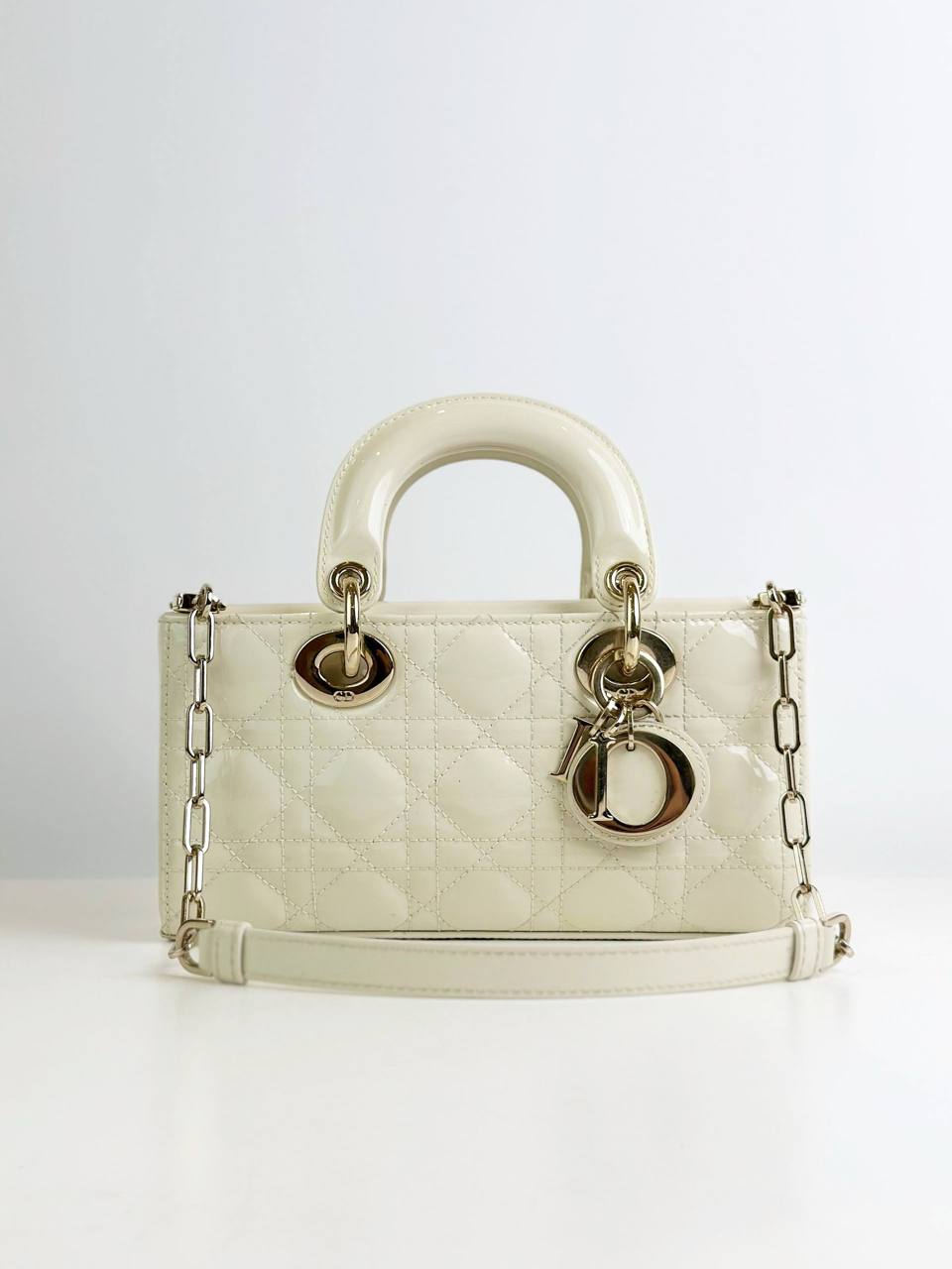 DIOR D-JOY CREAM SMALL PATENT LEATHER BAG