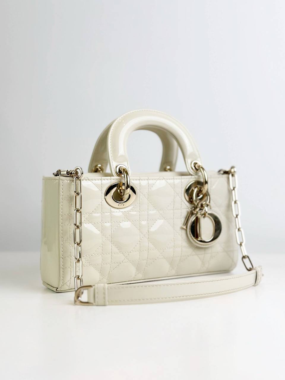 DIOR D-JOY CREAM SMALL PATENT LEATHER BAG