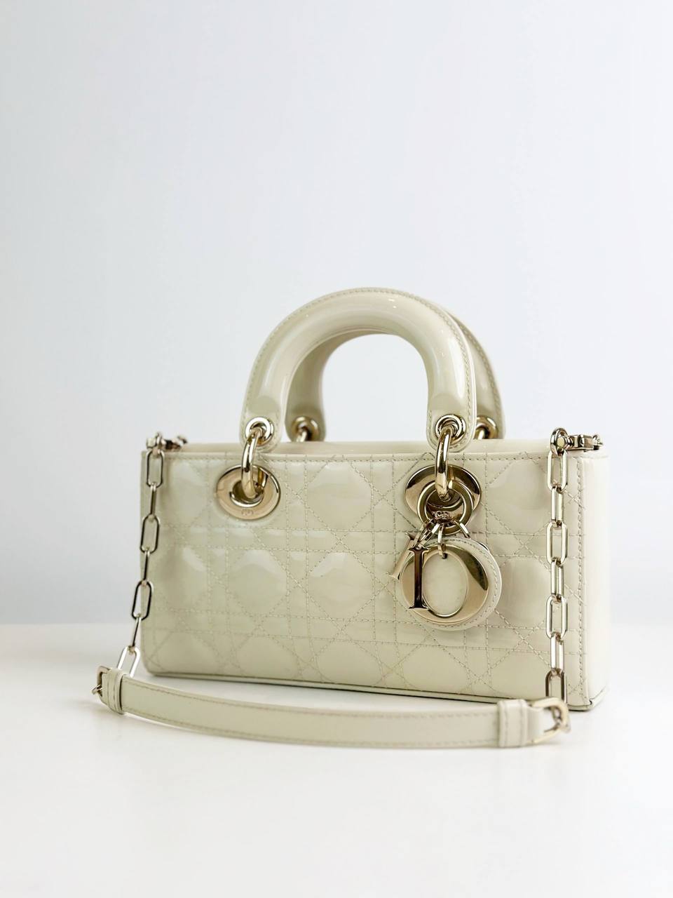 DIOR D-JOY CREAM SMALL PATENT LEATHER BAG