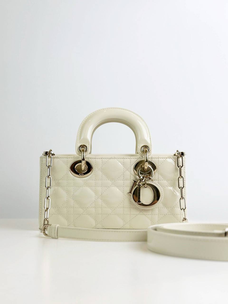 DIOR D-JOY CREAM SMALL PATENT LEATHER BAG