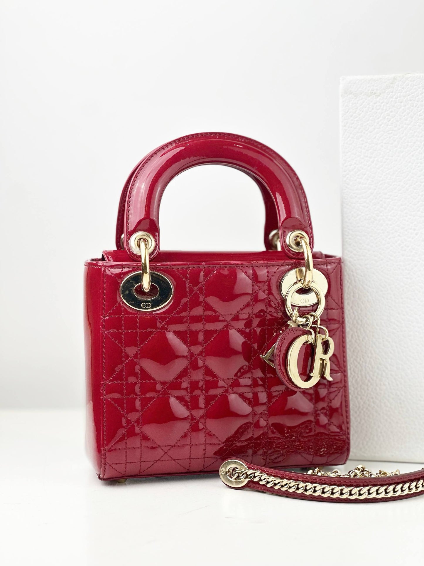 DIOR PATENT LEATHER RED MINI LADY DIOR SHOULDER BAG
