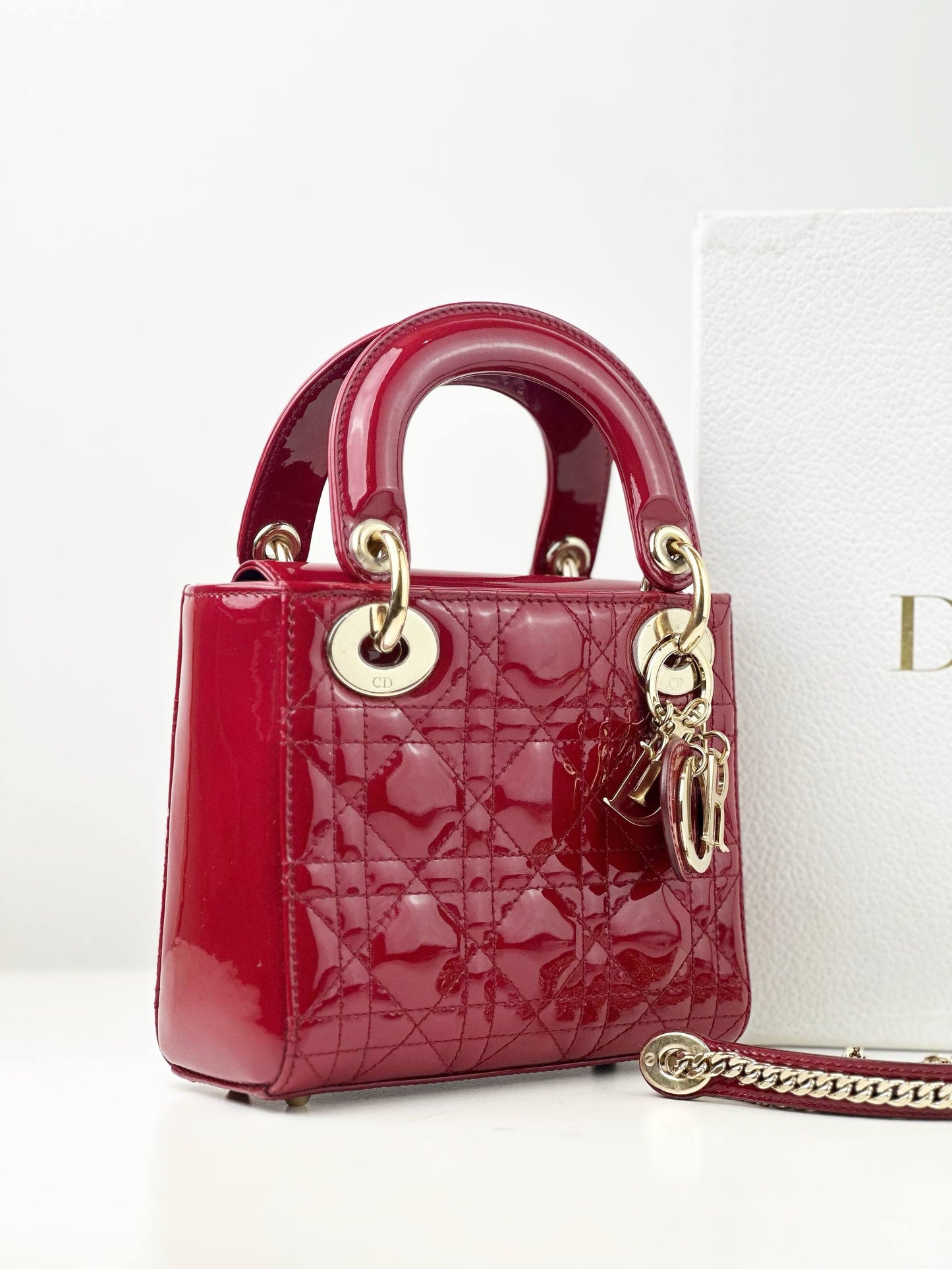 DIOR PATENT LEATHER RED MINI LADY DIOR SHOULDER BAG