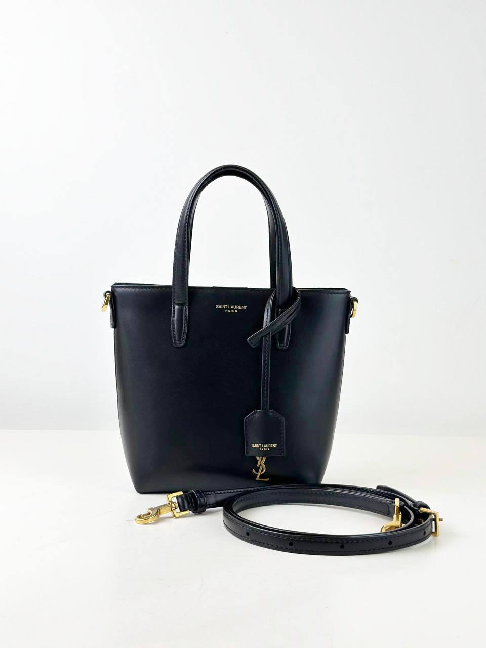 YSL BLACK SHOPPING TOY TOTE BAG WITH STRAP