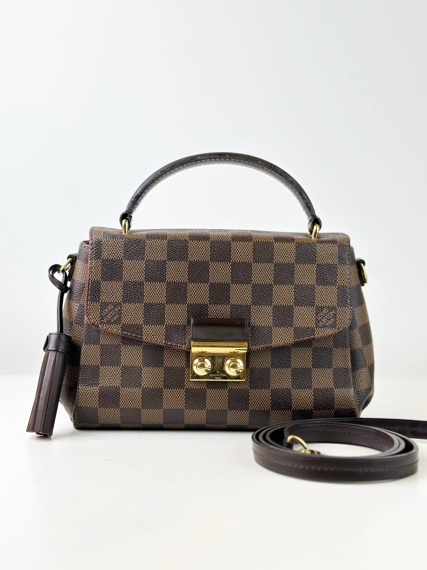 LOUIS VUITTON DAMIER EBENE CROISETTE PM HANDBAG WITH STRAP