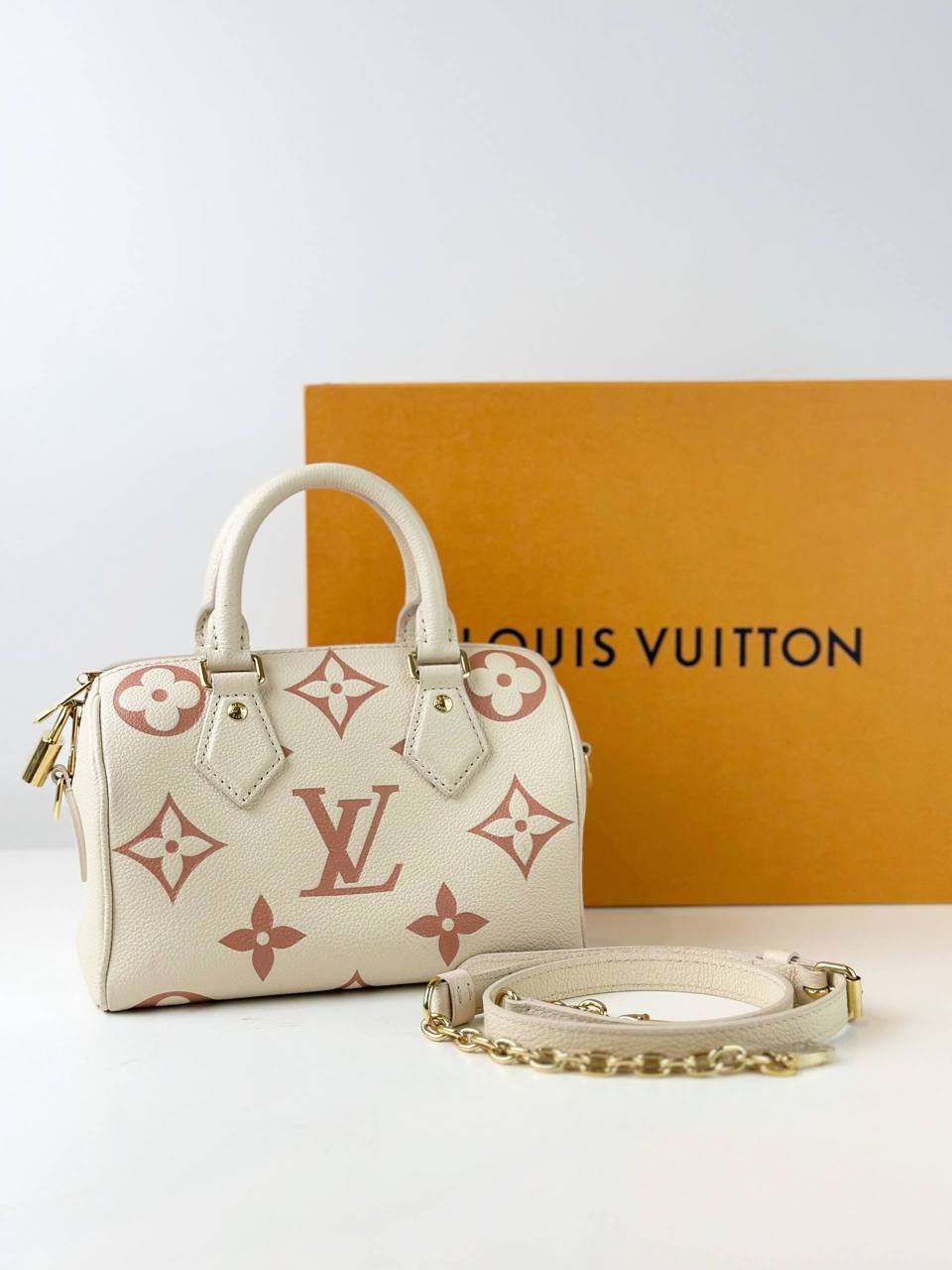 LOUIS VUITTON SPEEDY BANDOULIERE 20 BICOLOR MONOGRAM TOP HANDLE BAG WITH STRAP