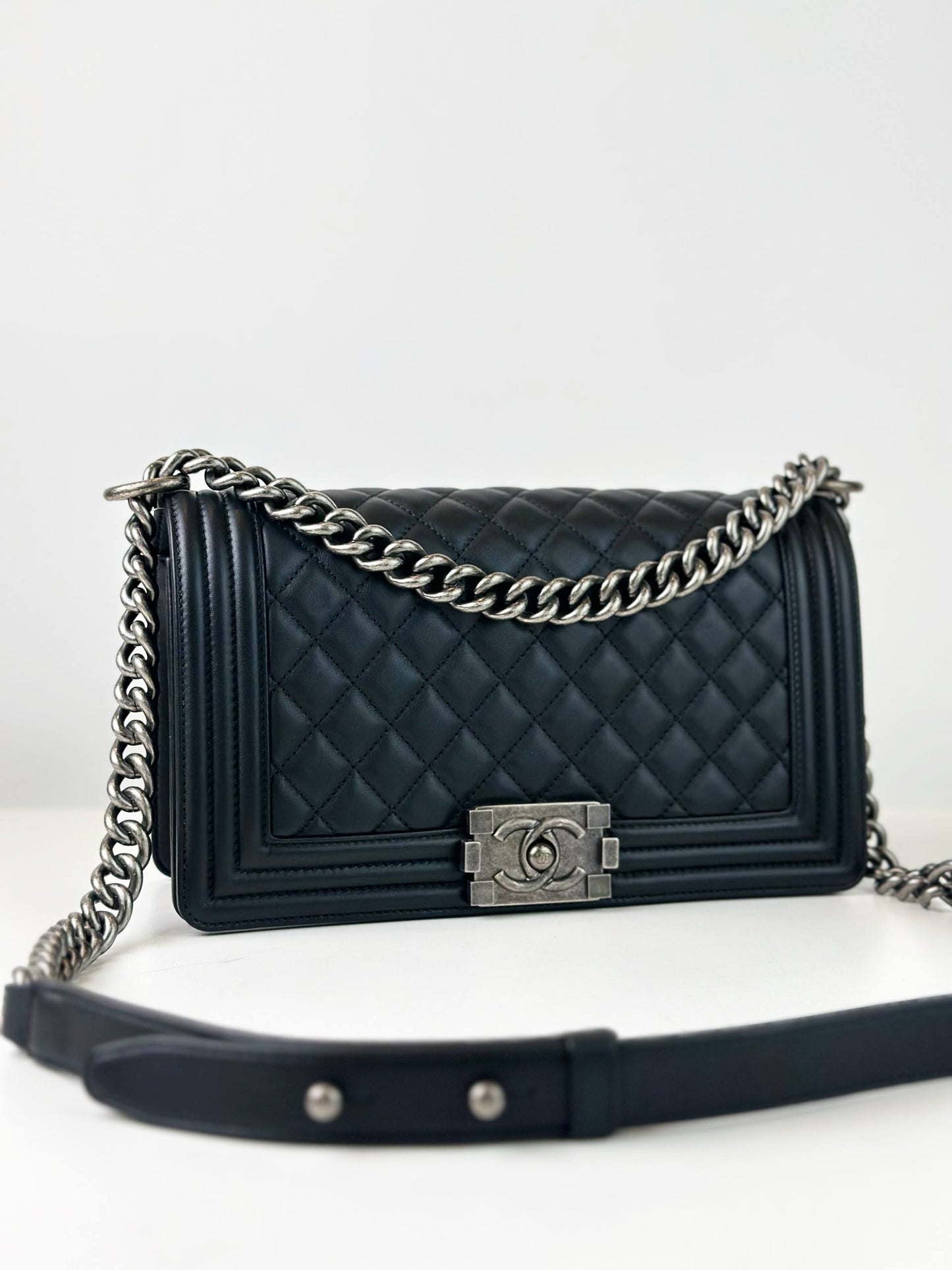CHANEL LE BOY MEDIUM FLAP BLACK SHOULDER BAG SHW