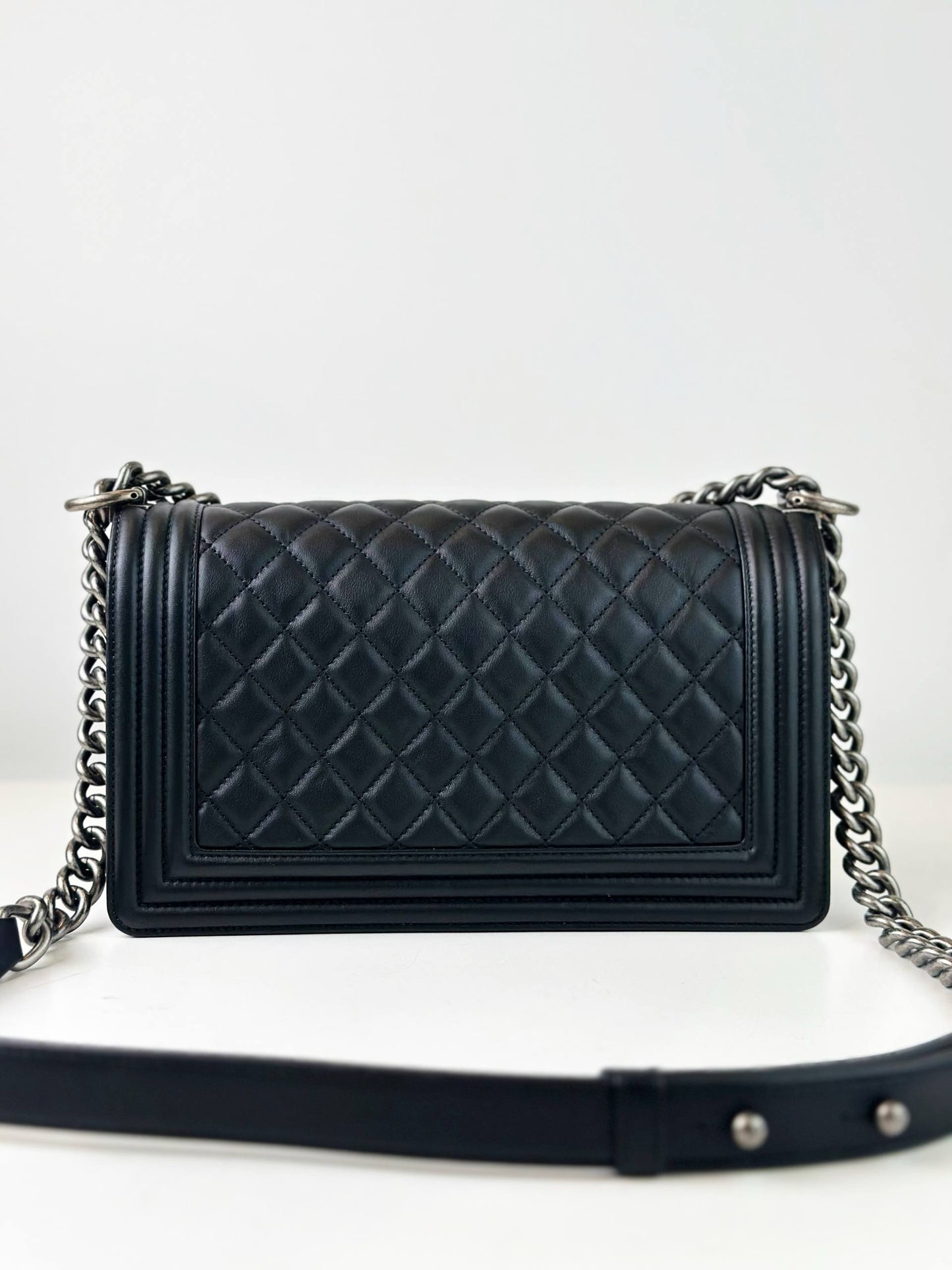 CHANEL LE BOY MEDIUM FLAP BLACK SHOULDER BAG SHW