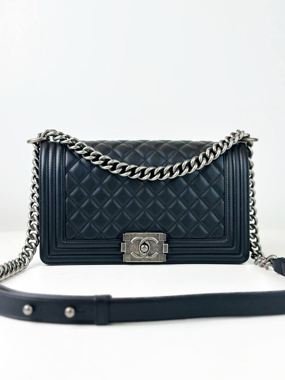 CHANEL LE BOY MEDIUM FLAP BLACK SHOULDER BAG SHW