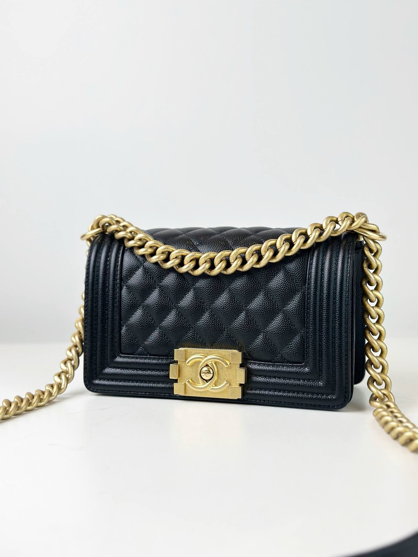 CHANEL LE BOY CAVIAR SMALL FLAP BLACK SHOULDER BAG GHW