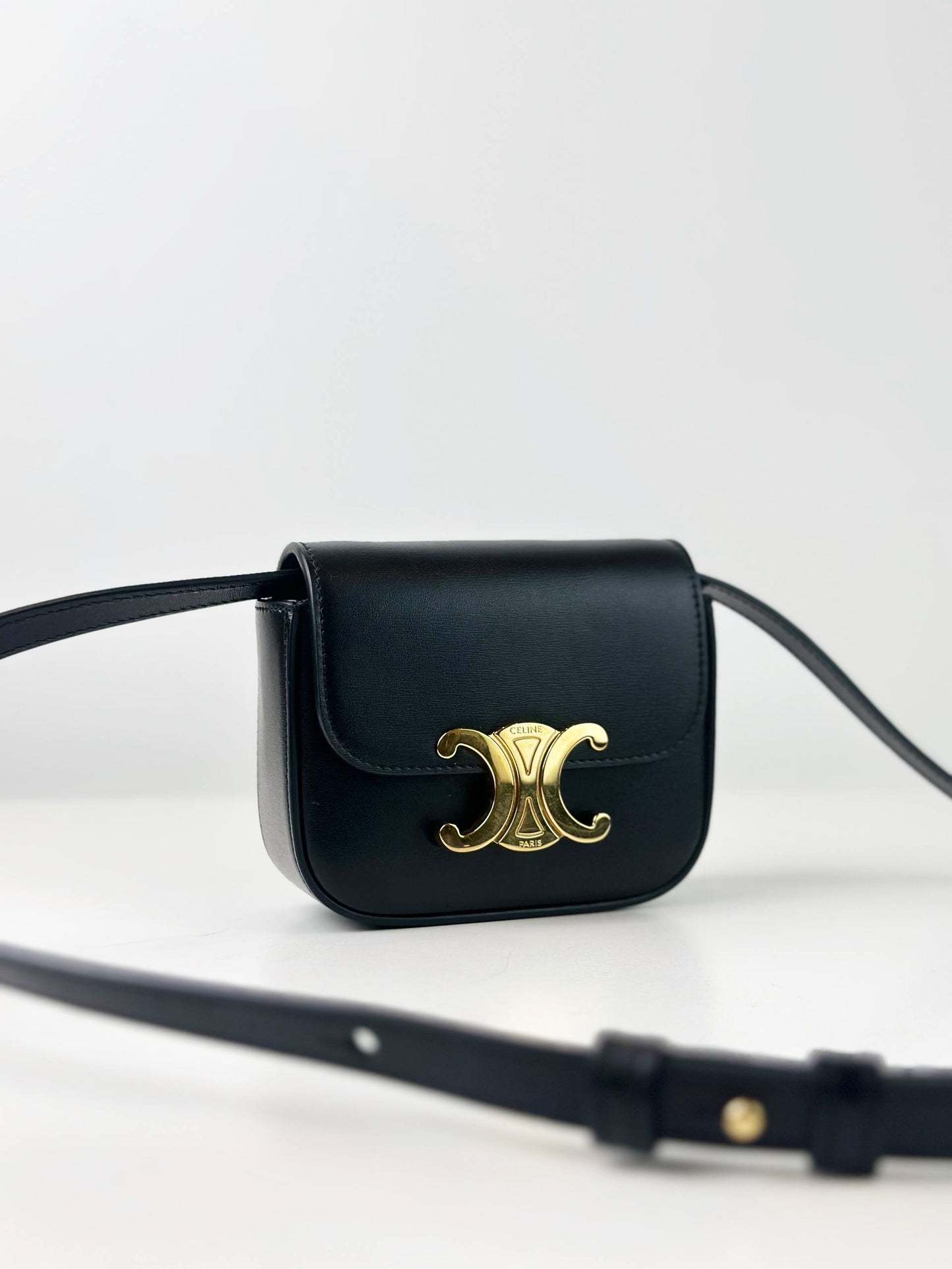 CELINE TRIOMPHE MINI BLACK CALFSKIN CROSSBODY BAG