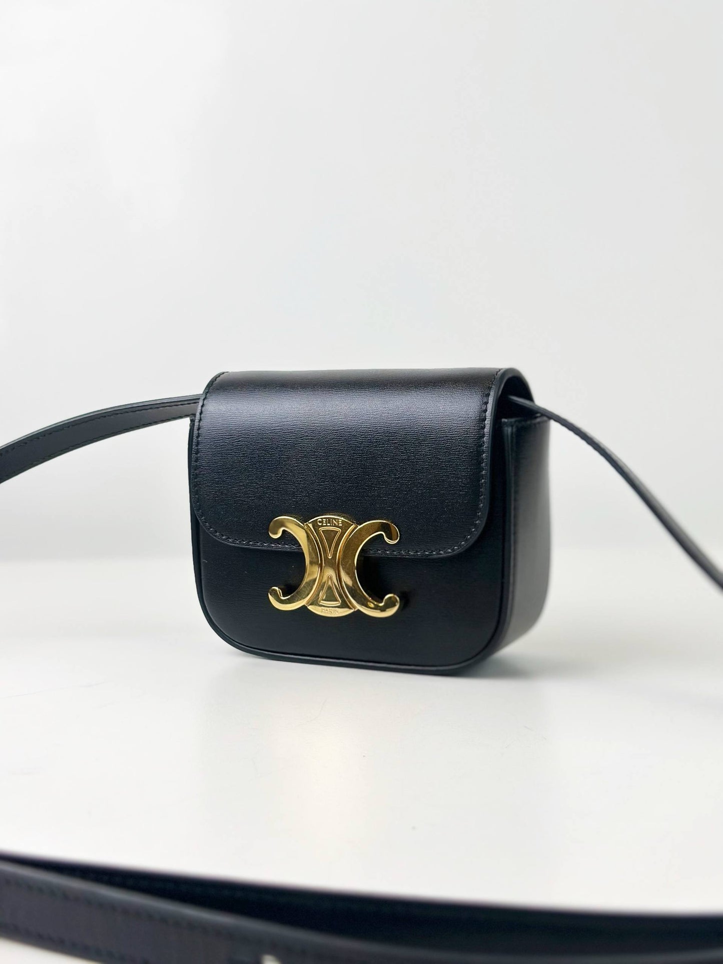 CELINE TRIOMPHE MINI BLACK CALFSKIN CROSSBODY BAG