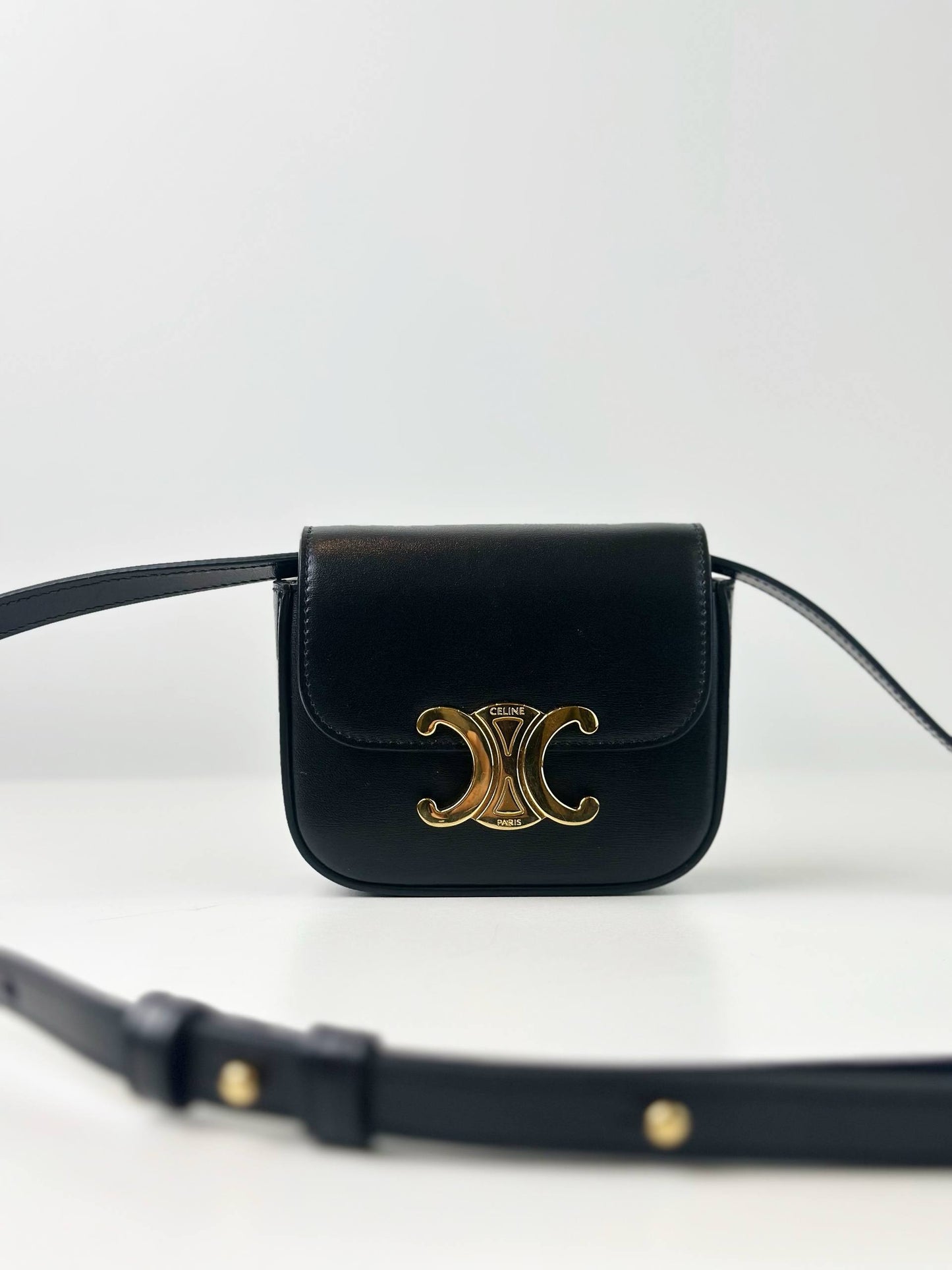CELINE TRIOMPHE MINI BLACK CALFSKIN CROSSBODY BAG