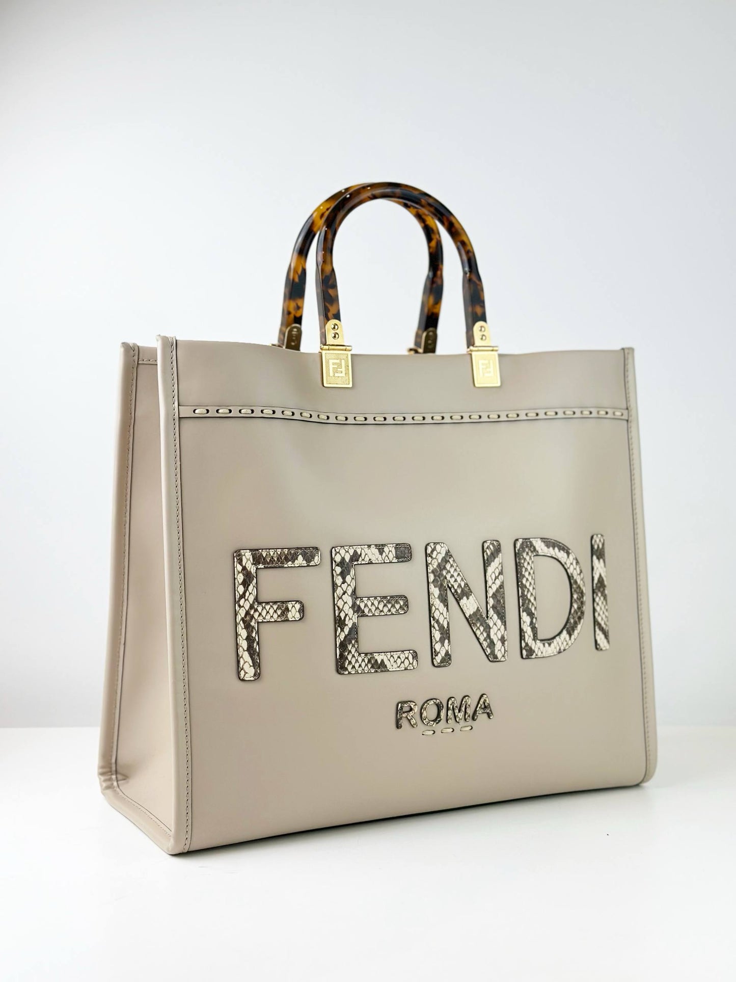 FENDI SUNSHINE EXOTIC LEATHER MEDIUM SHOPPER TOTE BAG