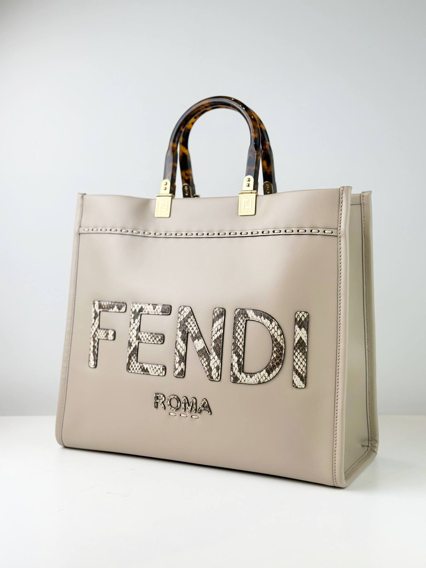 FENDI SUNSHINE EXOTIC LEATHER MEDIUM SHOPPER TOTE BAG