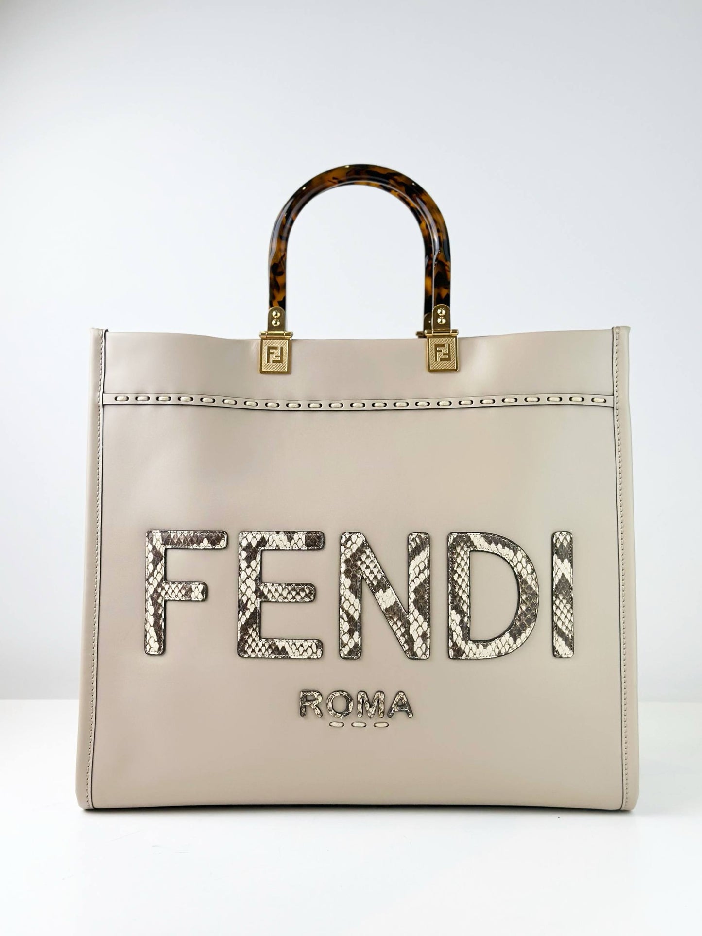 FENDI SUNSHINE EXOTIC LEATHER MEDIUM SHOPPER TOTE BAG