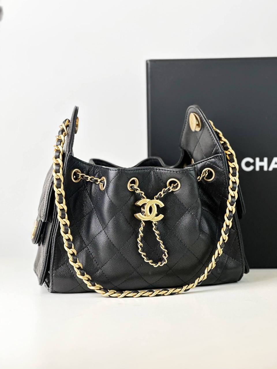 CHANEL 25 BLACK MINI HOBO SHOULDER BAG GHW