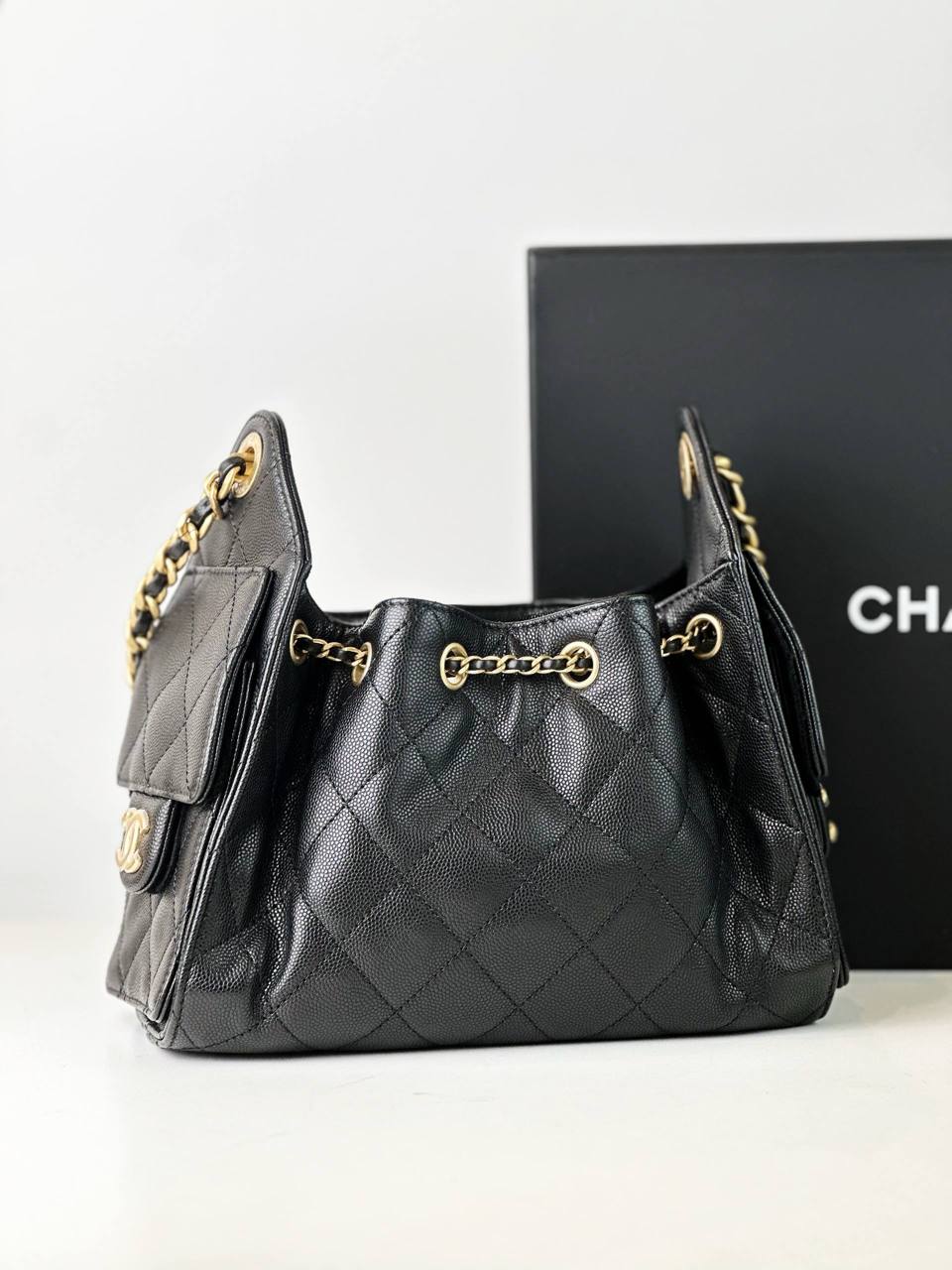CHANEL 25 BLACK MINI HOBO SHOULDER BAG GHW