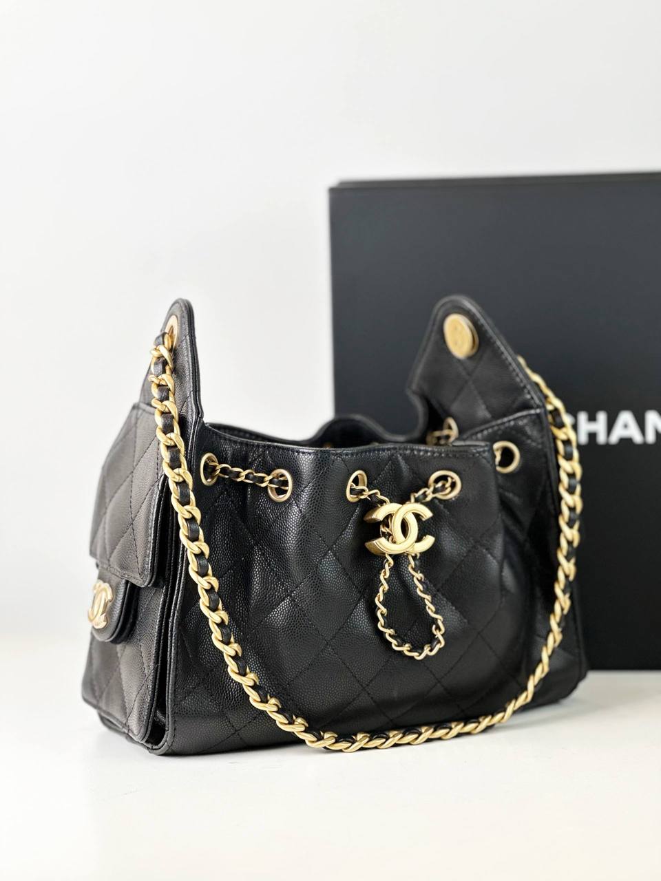 CHANEL 25 BLACK MINI HOBO SHOULDER BAG GHW