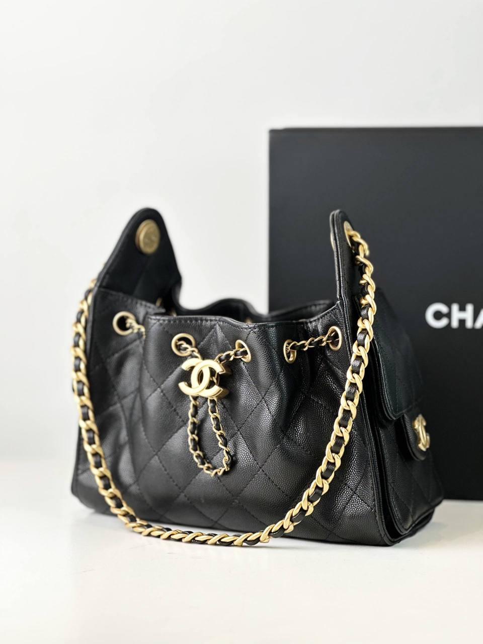 CHANEL 25 BLACK MINI HOBO SHOULDER BAG GHW