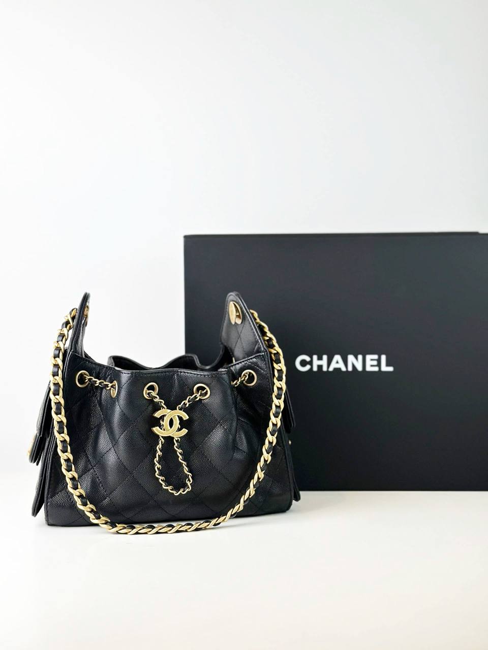 CHANEL 25 BLACK MINI HOBO SHOULDER BAG GHW