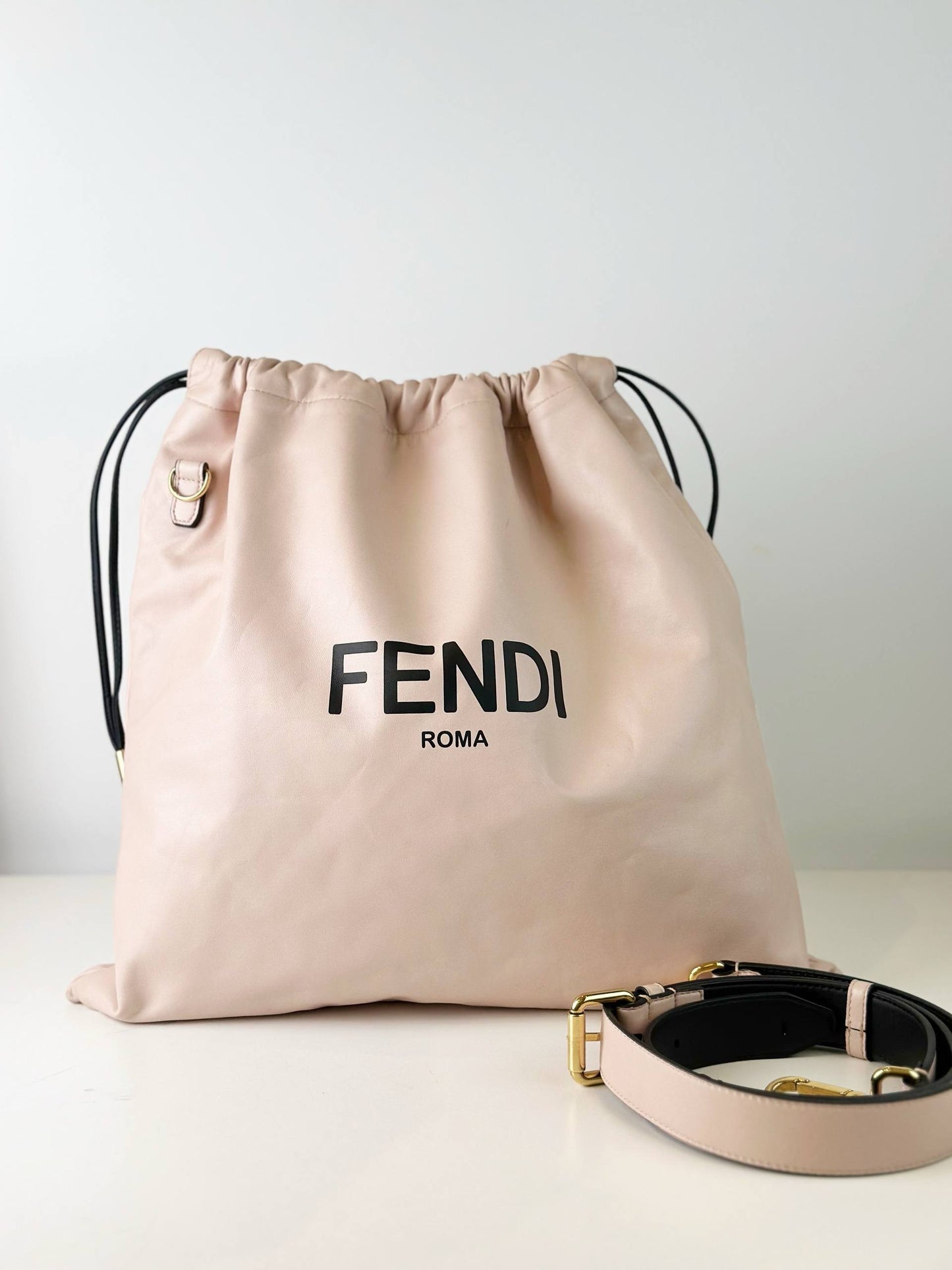 FENDI LOGO PINK DRAWSTRING CROSSBODY BAG
